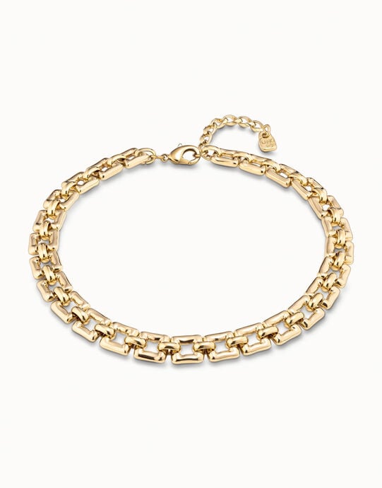 Short square link chain necklace, Golden, large