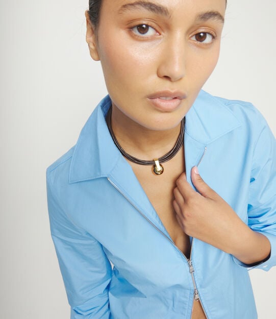 Multistrand short leather necklace with large sphere, Golden, large