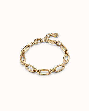 Gold-plated medium sized oval link bracelet with carabiner clasp