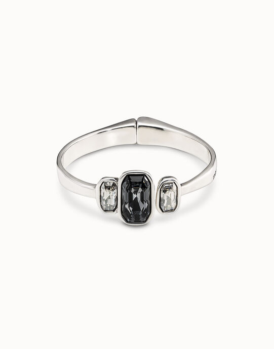 Bangle bracelet with hidden spring and crystals