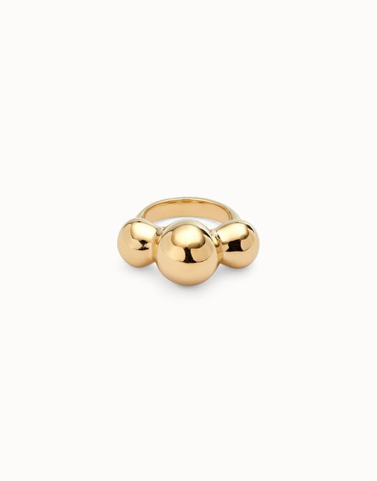 Anillo ba&ntilde;ado en oro 18k y tres bolas centrales