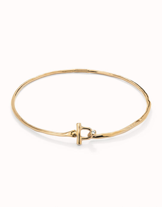 Collier rigide avec fermoir frontal double plaqu&eacute; or 18 carats avec topaze blanc