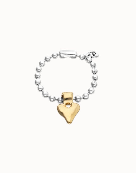 Pulsera de bolas ba&ntilde;ada en oro 18k con detalle de coraz&oacute;n