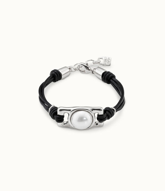 Brown leather bracelet with rectangular white bead
