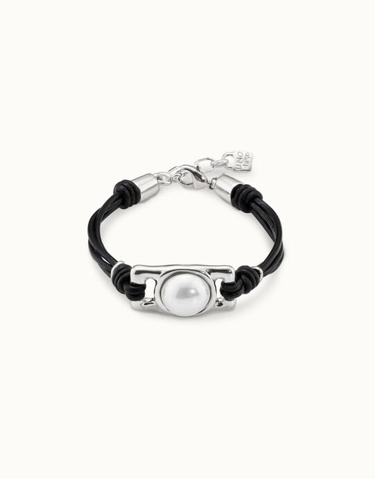 Brown leather bracelet with rectangular white bead