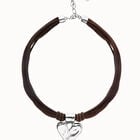 Brown leather and silk thread necklace with heart detail