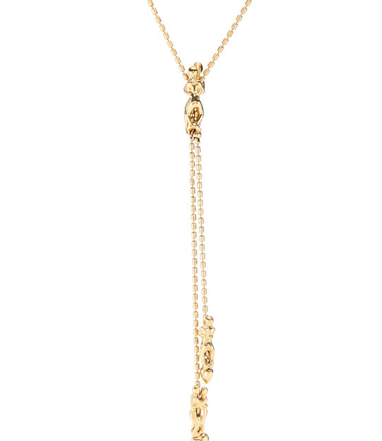 Cadena bañada en oro 18k con tres figuras, una ajustable en el centro.