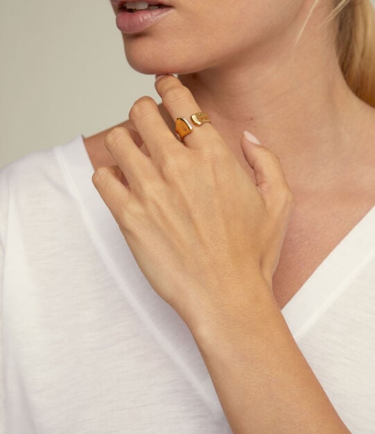 Bague plaqu&eacute;e or 18 carats avec topaze, Or, large