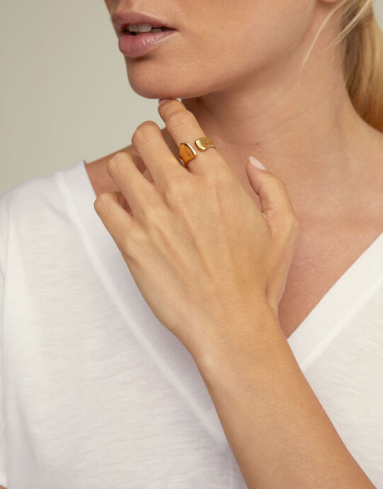 Anillo ba&ntilde;ado en oro de 18k con topacios, Dorado, large