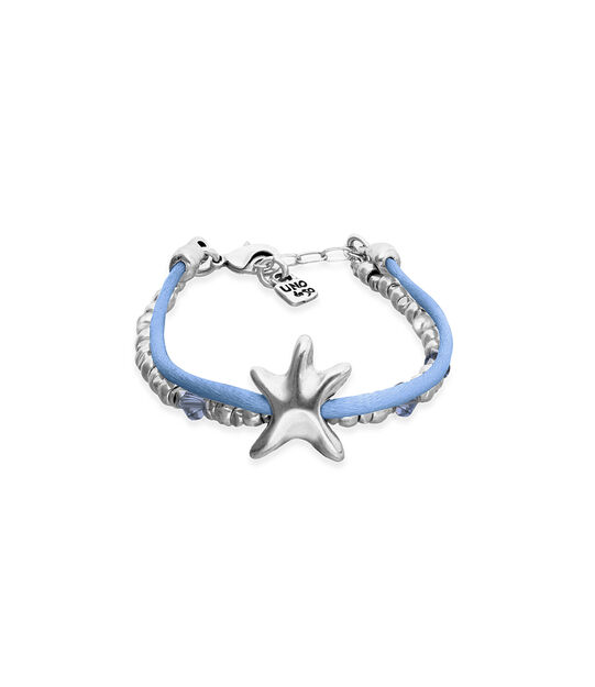 Blue silk thread and metal bracelet with starfish
