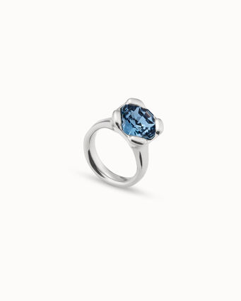 Sterling silver-plated ring with blue crystal