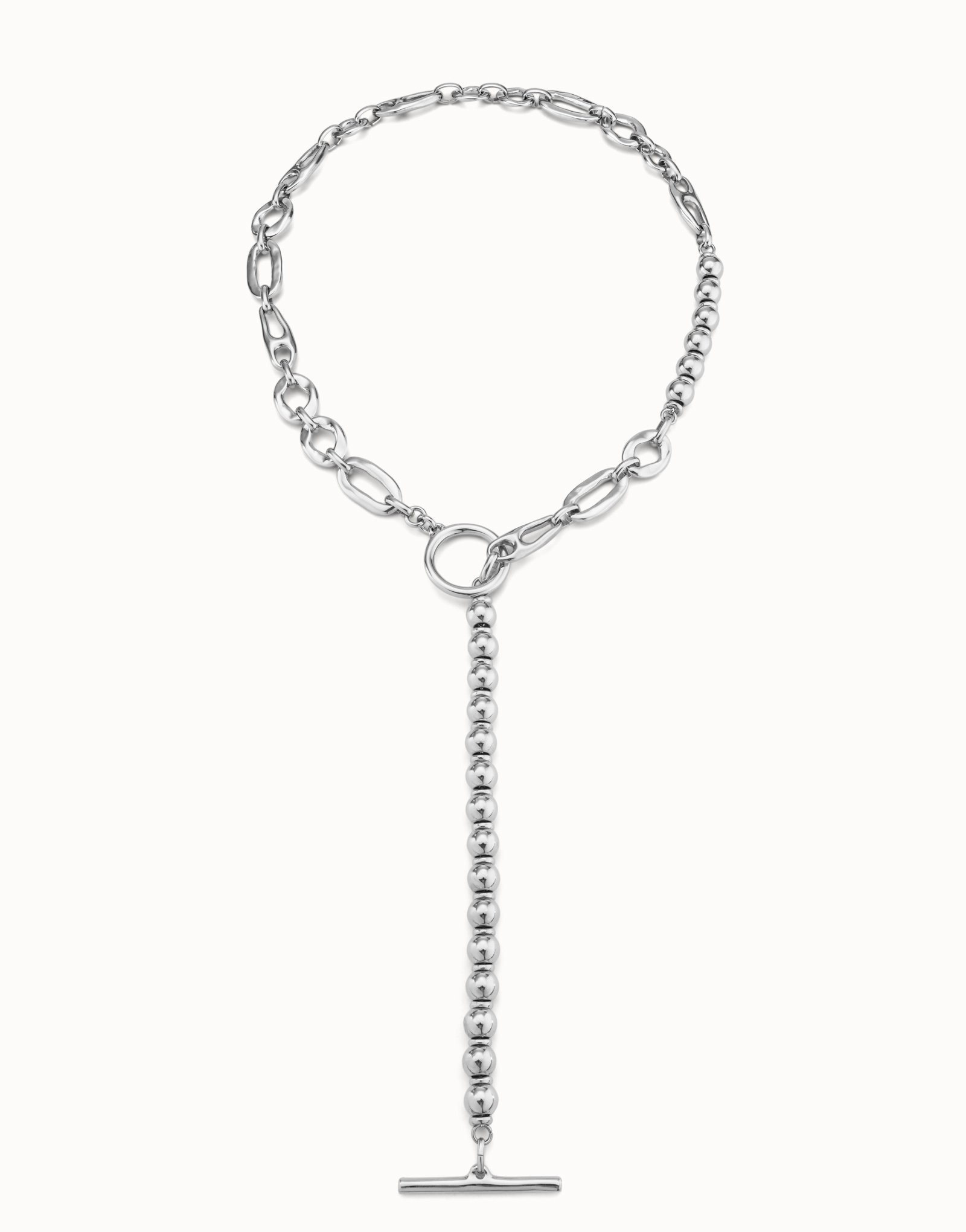 Collier long plaqué argent avec maillons, Argent, large image number null