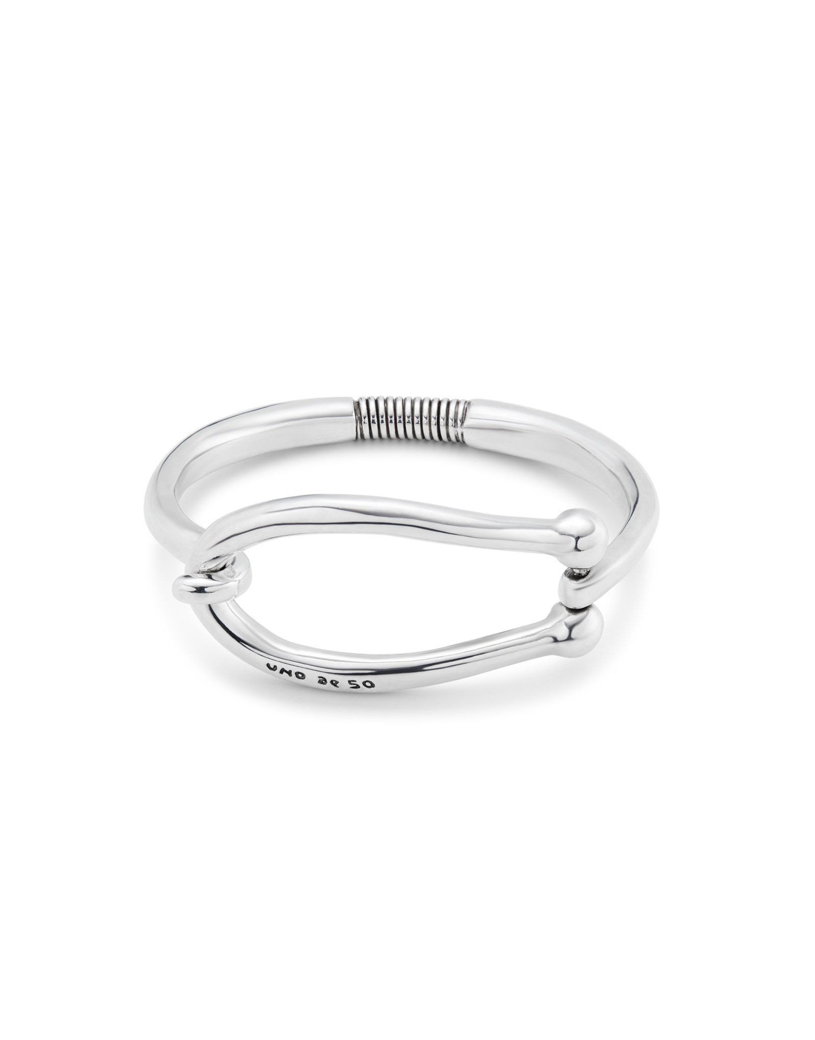 Rigid silver-plated bracelet with large link and inner spring, Silver, large image number null