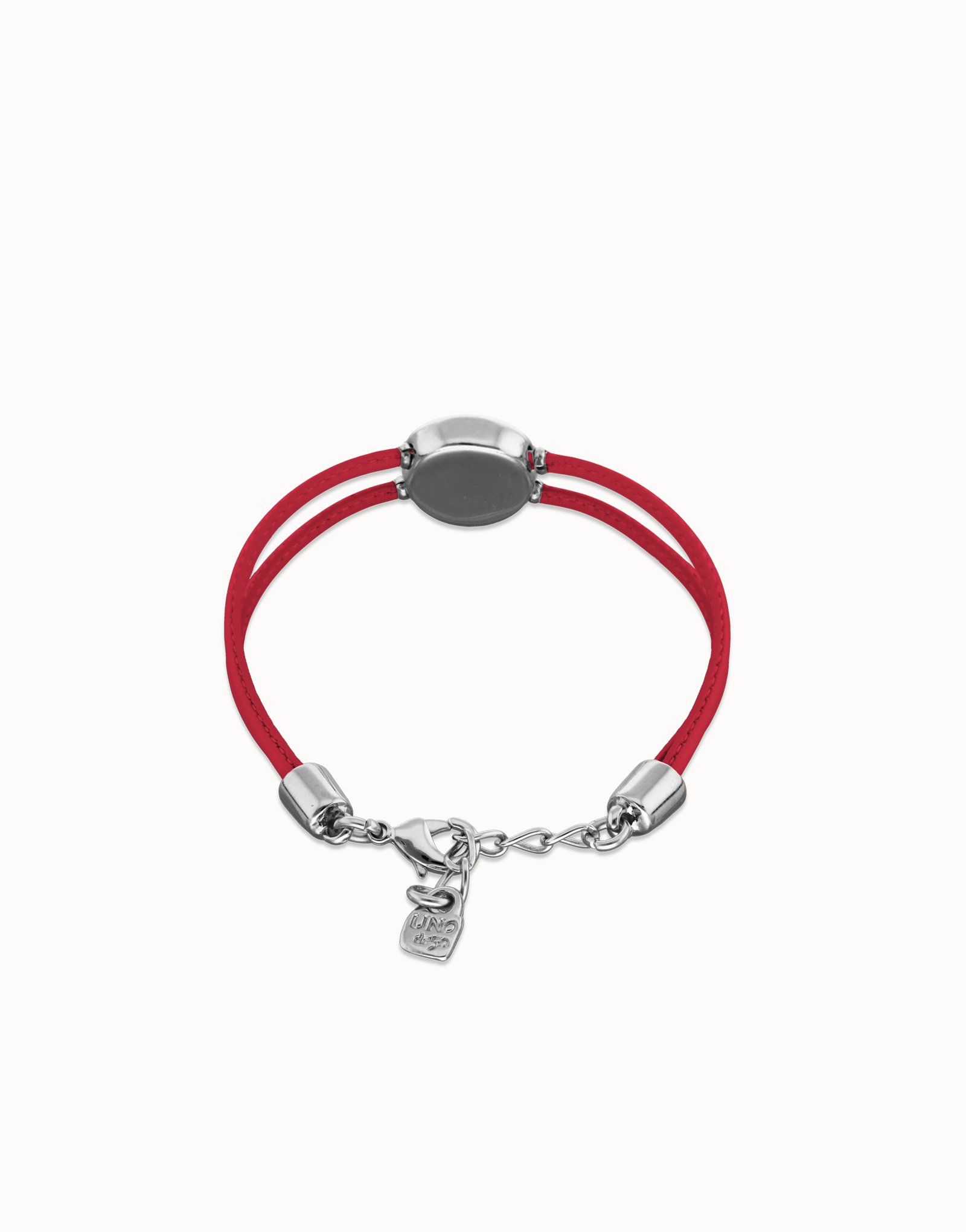 Double pink leather birthstone bracelet with eye, Silver, large thumbnail