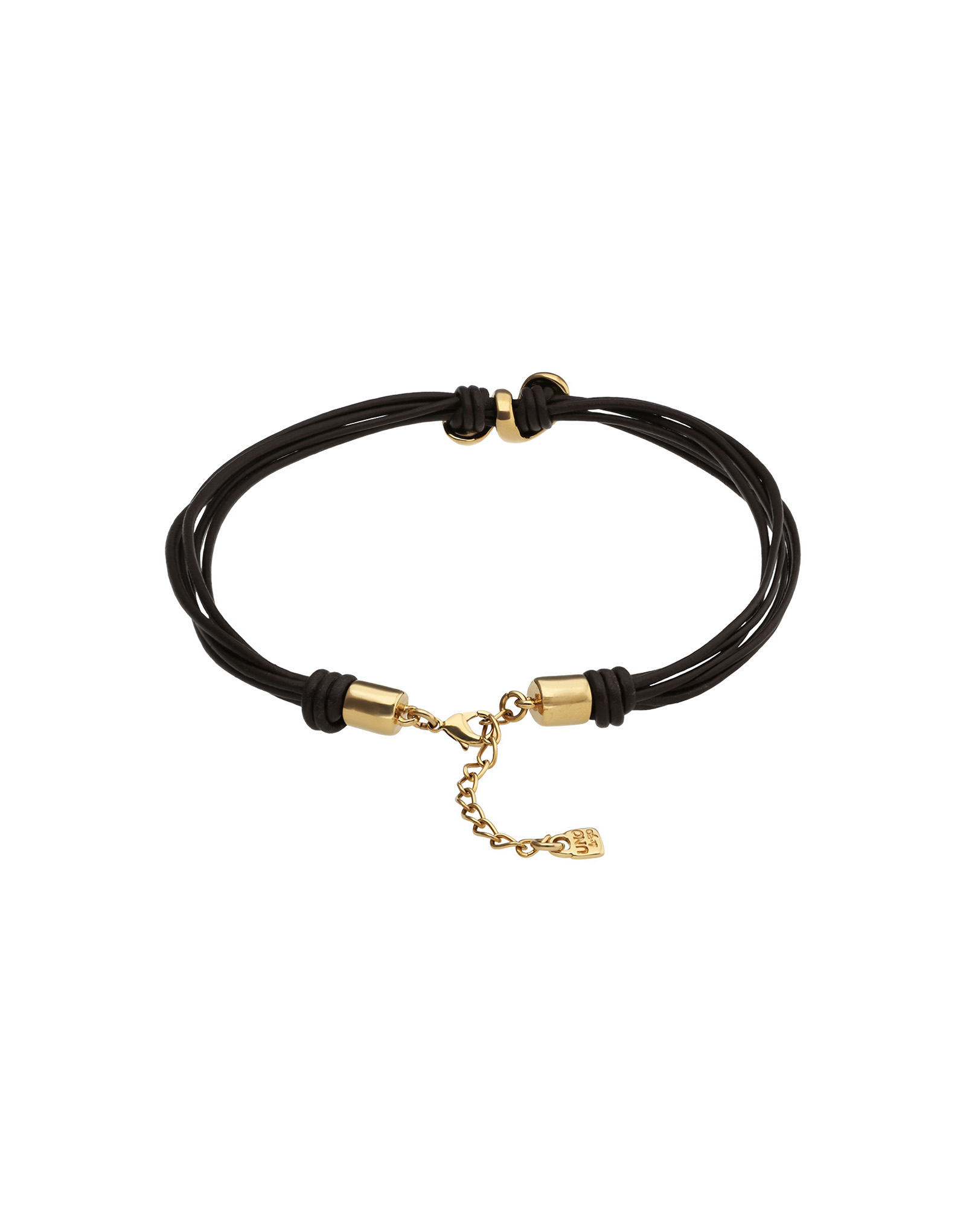 Collier court en cuir &agrave; deux gouttes dor&eacute;es