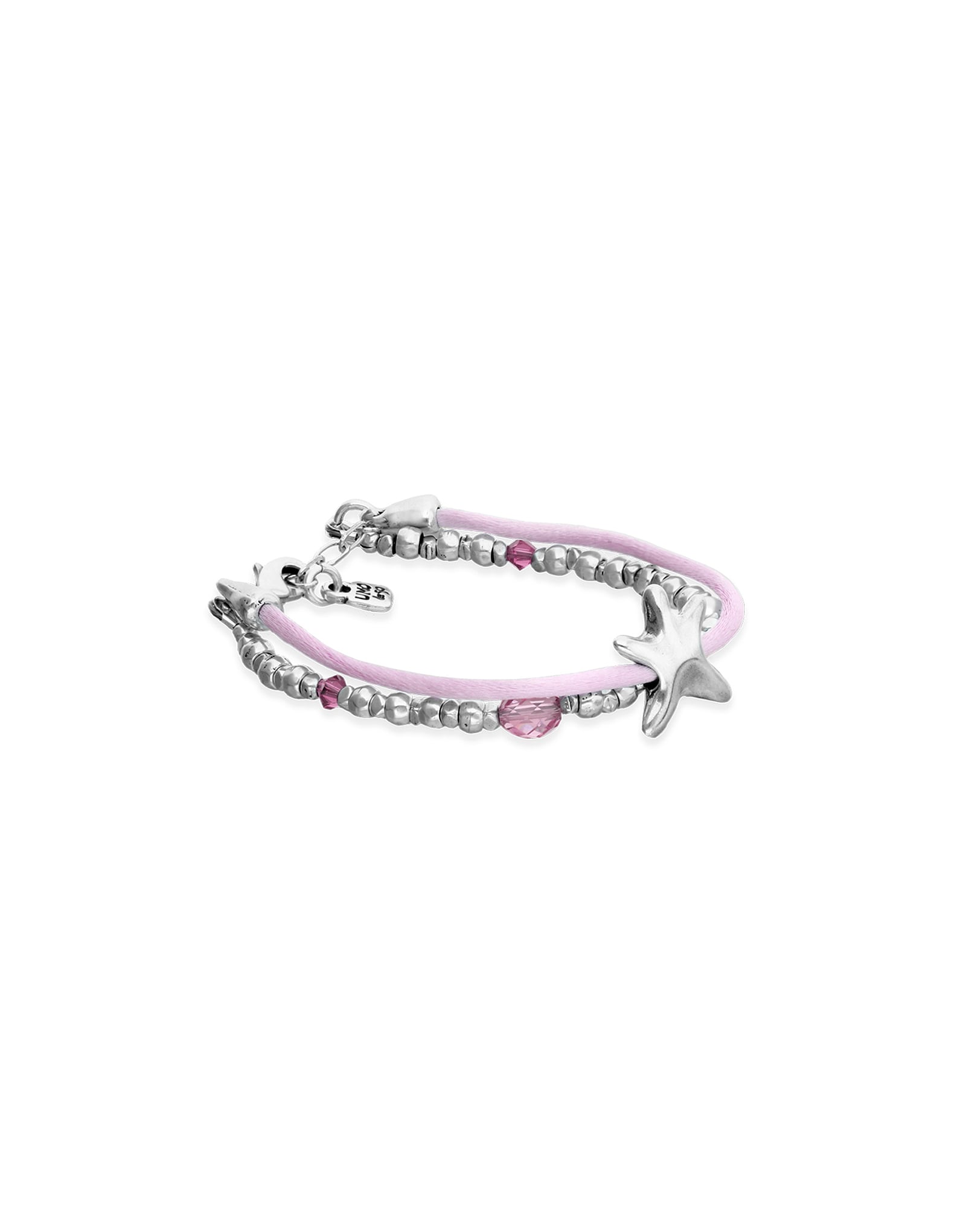 Pink silk thread and metal bracelet with starfish