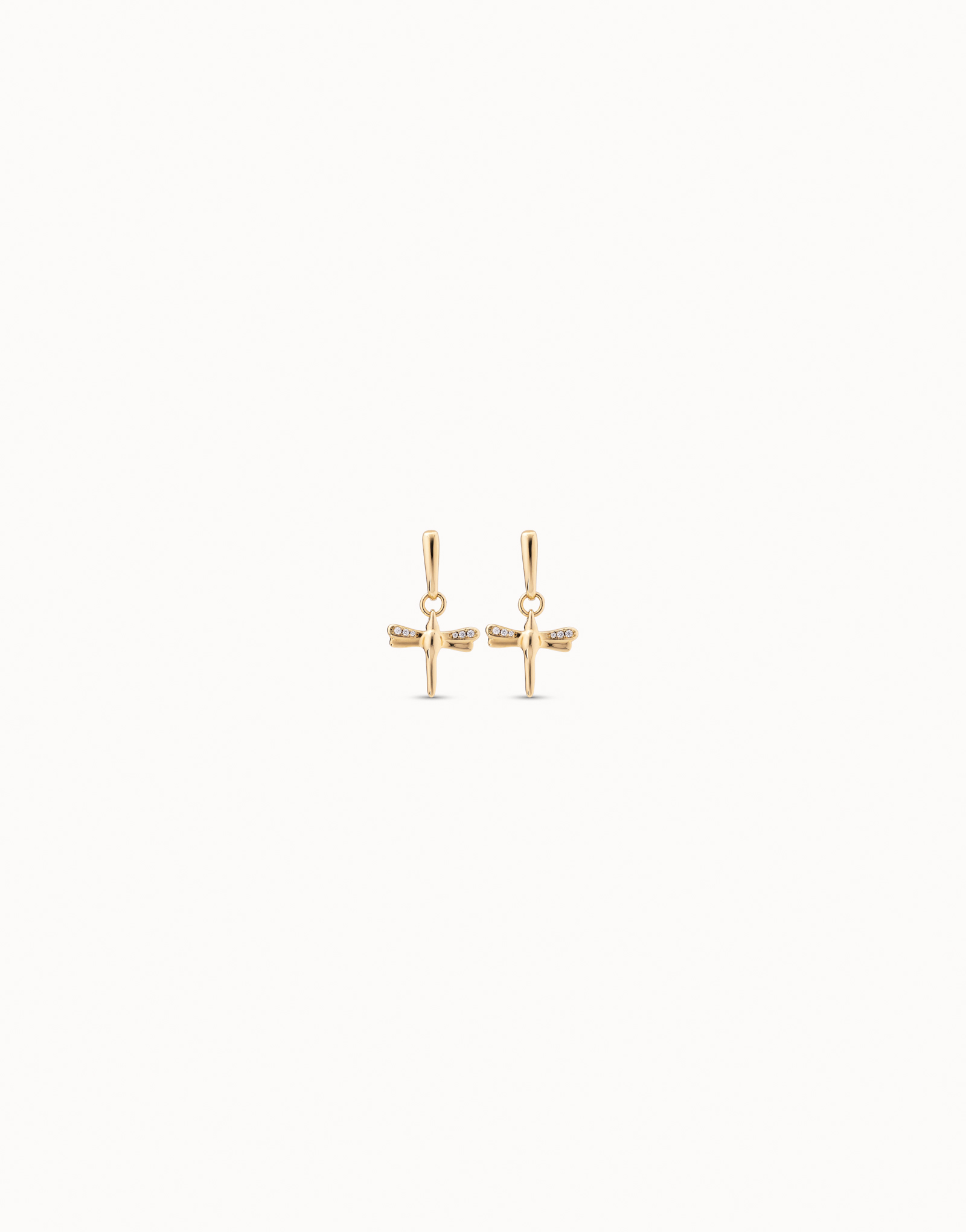 18K gold-plated dragonfly shaped earrings with topaz, Golden, large image number null
