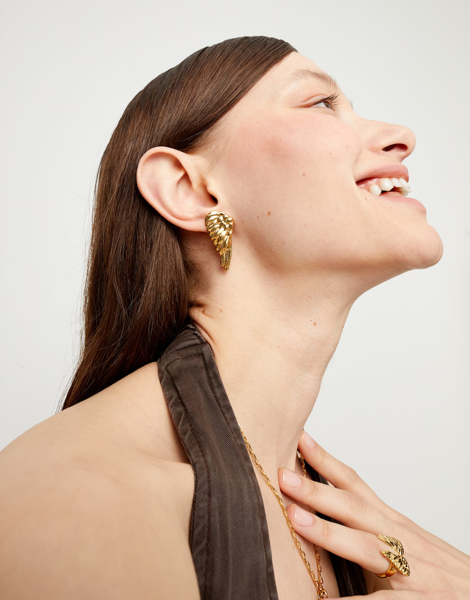 Earrings with wing design, Golden, large thumbnail
