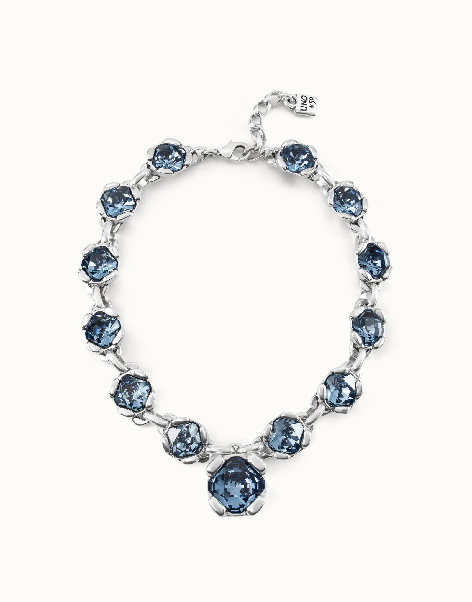 Collar bañado en plata de ley con 12 cristales facetados azules., Plateado, large image number null