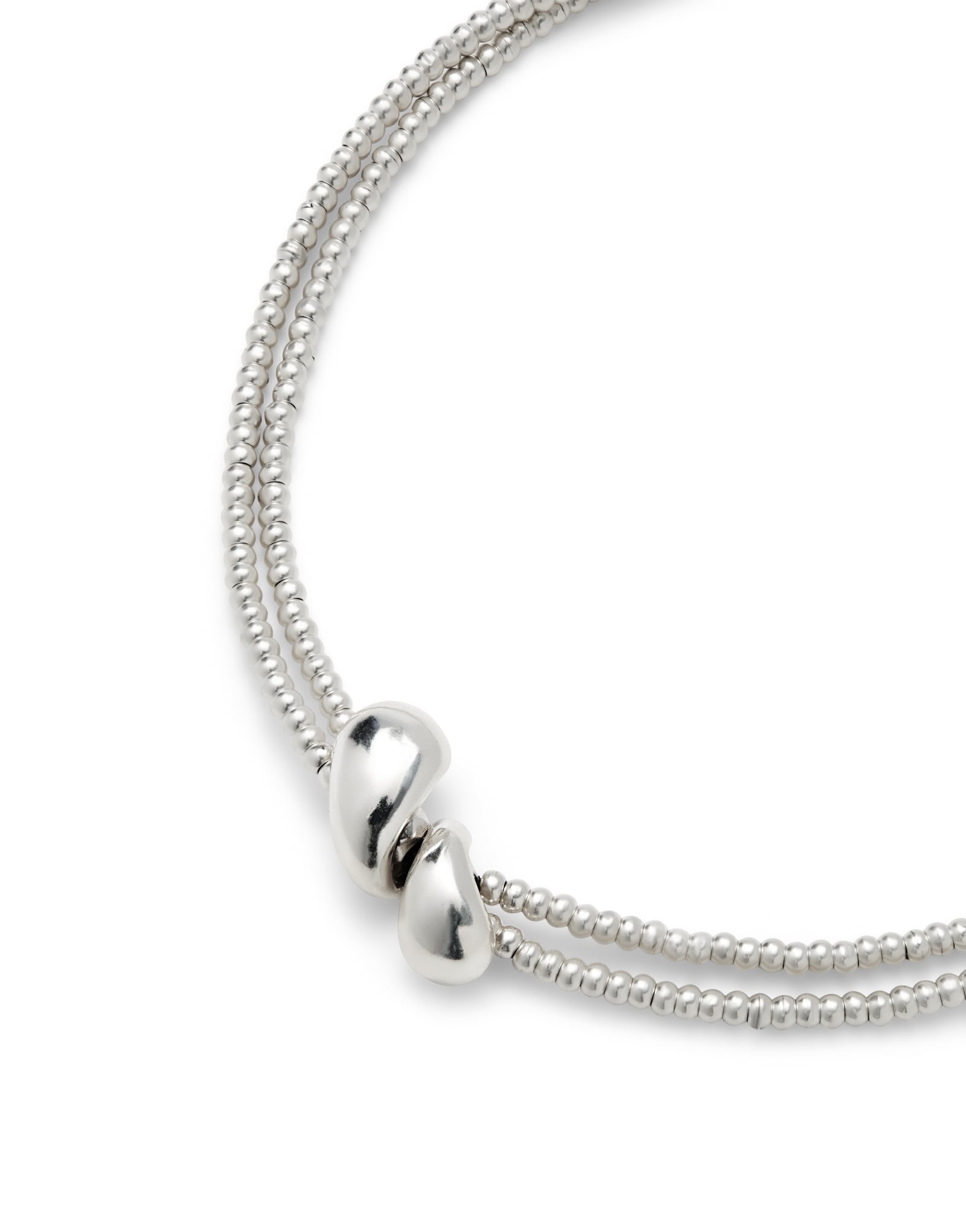 Multi-strand necklace with two intertwined drops