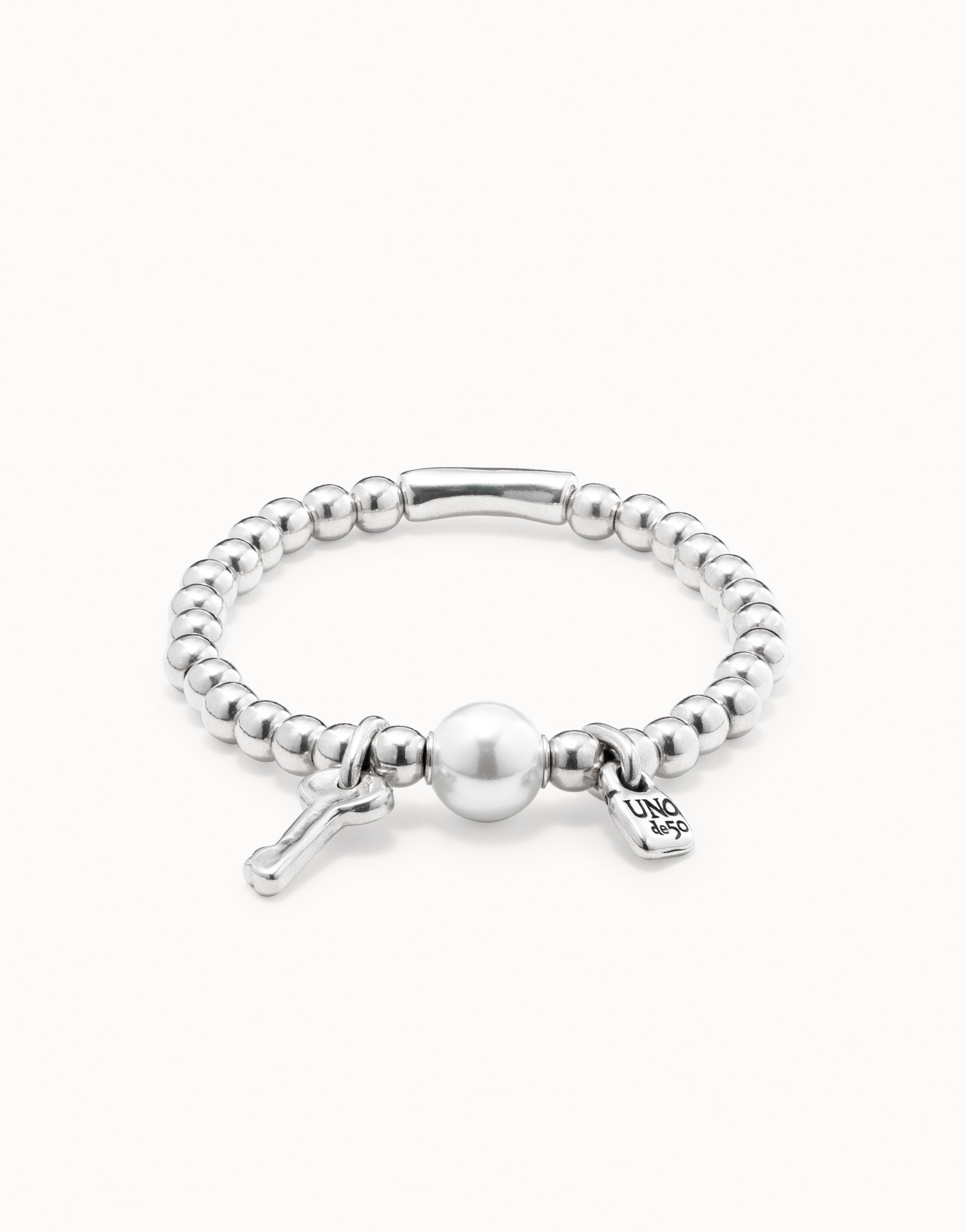 Sterling silver-plated bracelet with pearl, Silver, large image number null