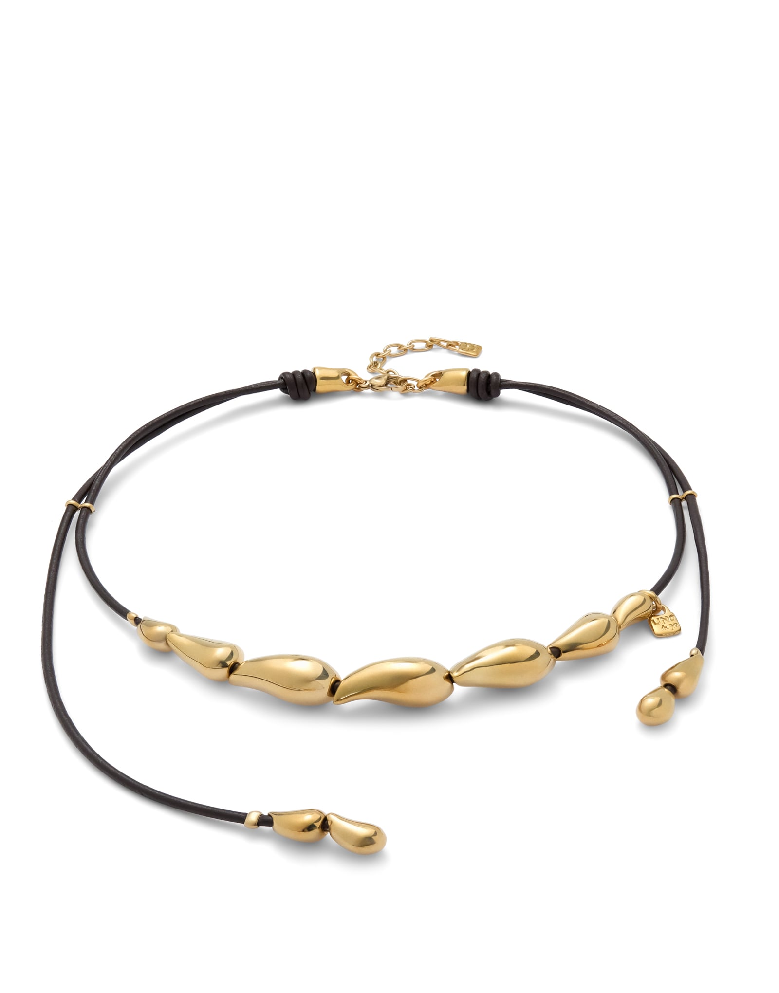 Leather necklace with intertwined drops