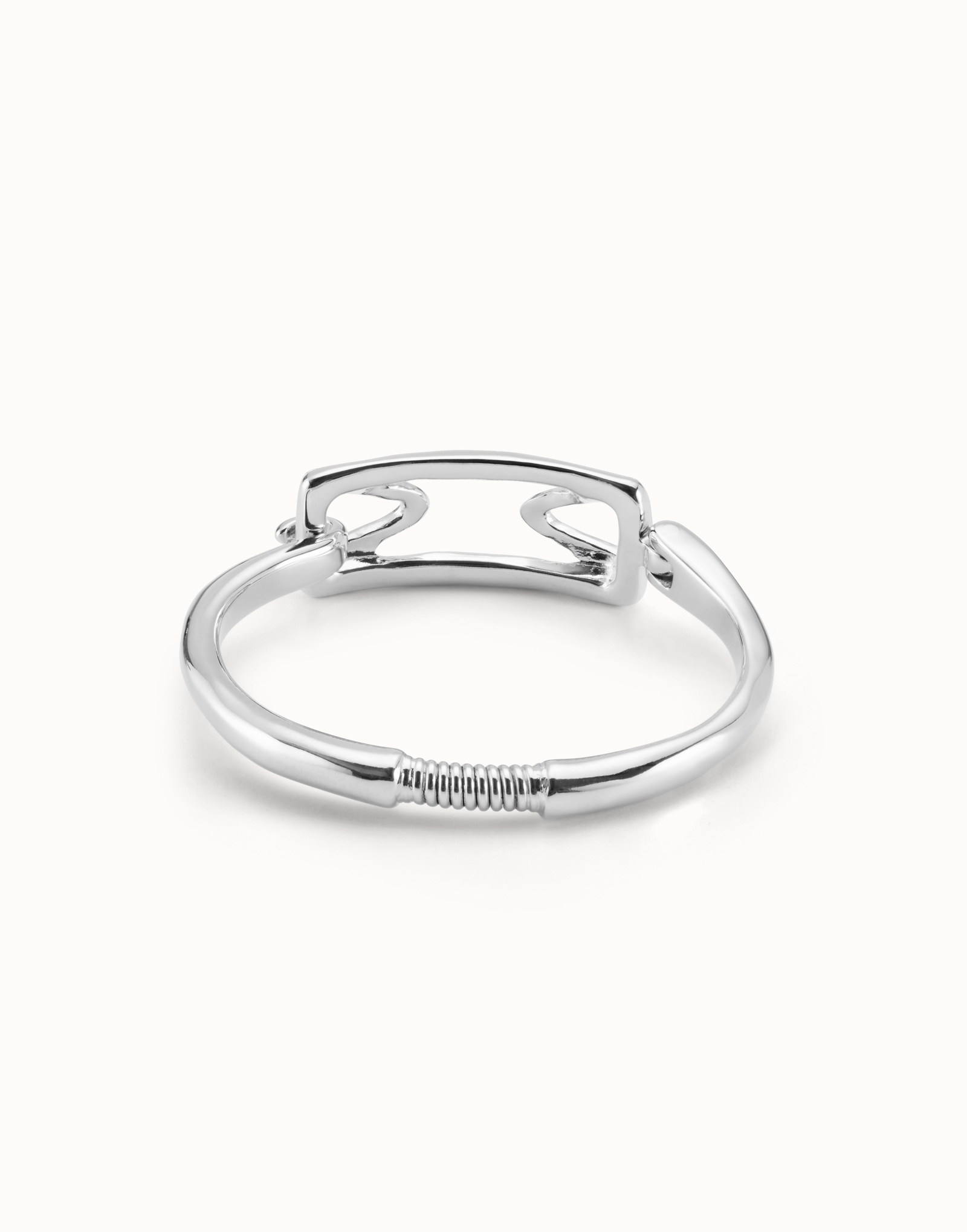 Sterling silver-plated rigid bracelet with rectangular central link, Silver, large image number null