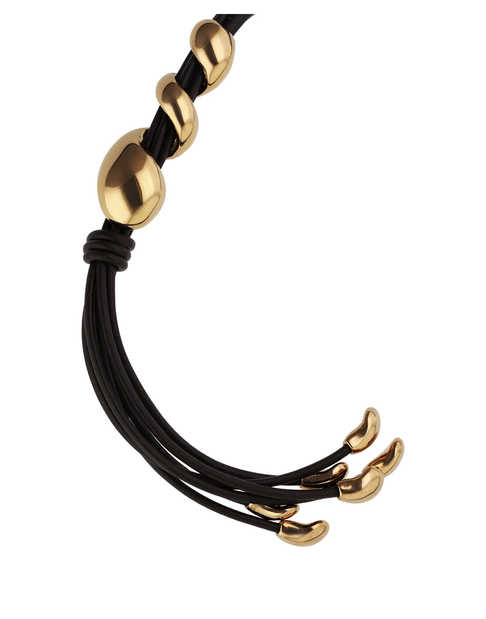 Collier long en cuir avec spirale dor&eacute;e