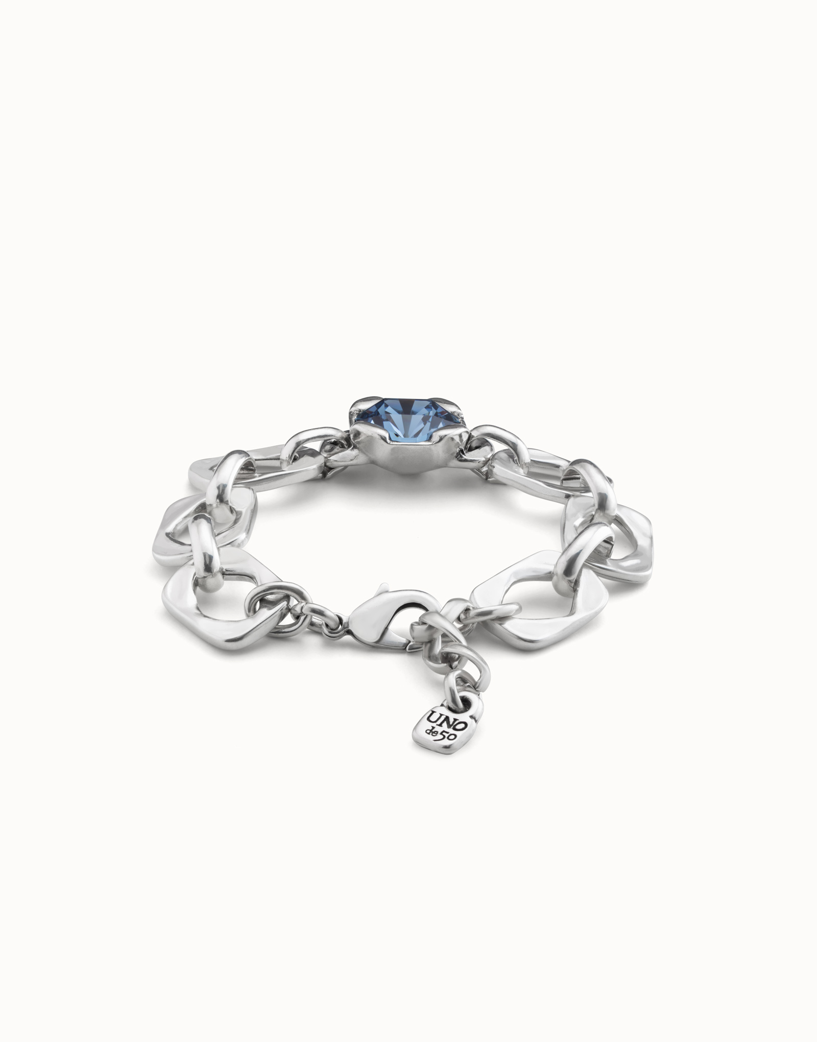 Bracciale placcato argento Sterling con maglie e cristallo blu, Argent, large image number null