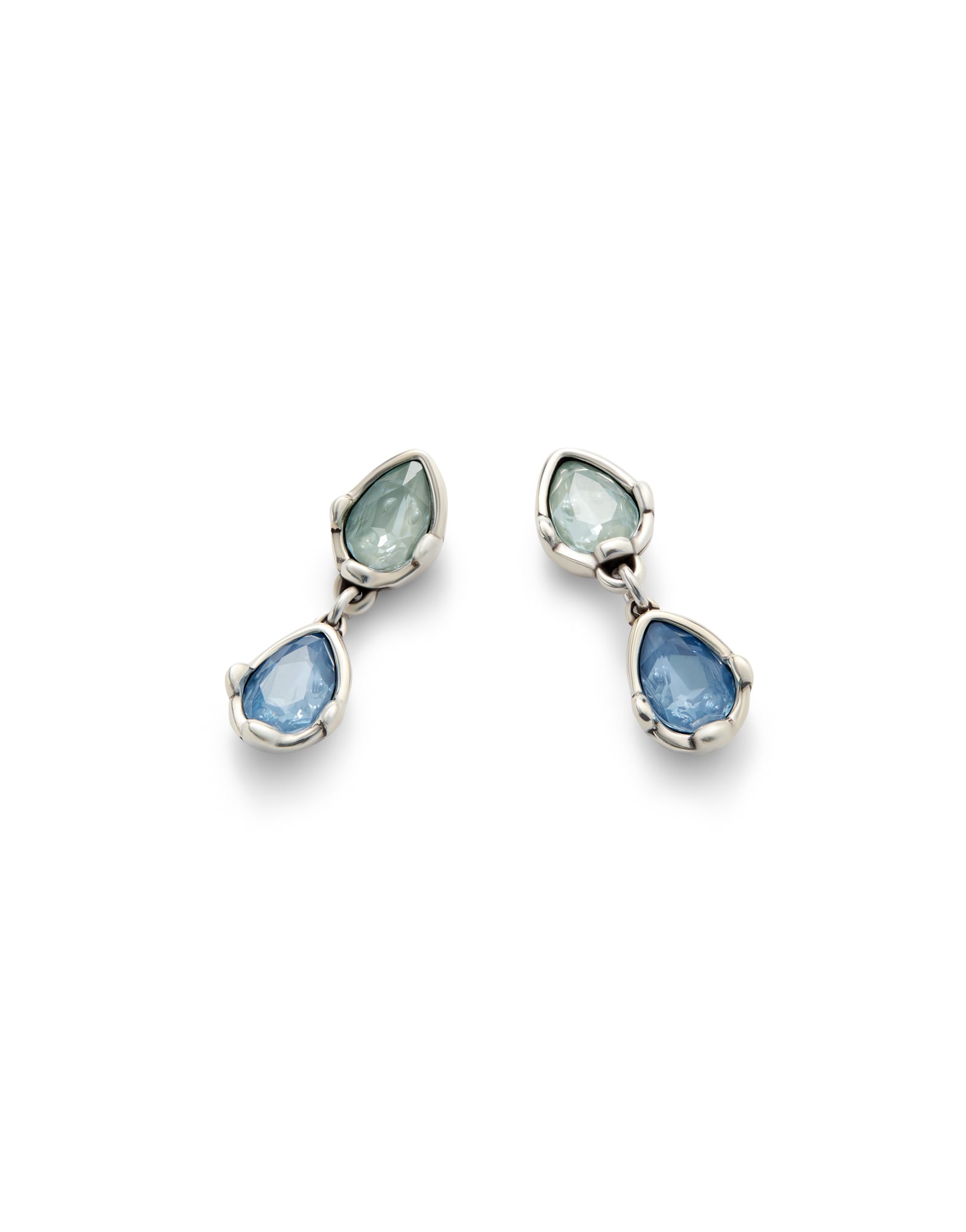 Long  earrings with two multicoloured drop-shaped faceted crystals