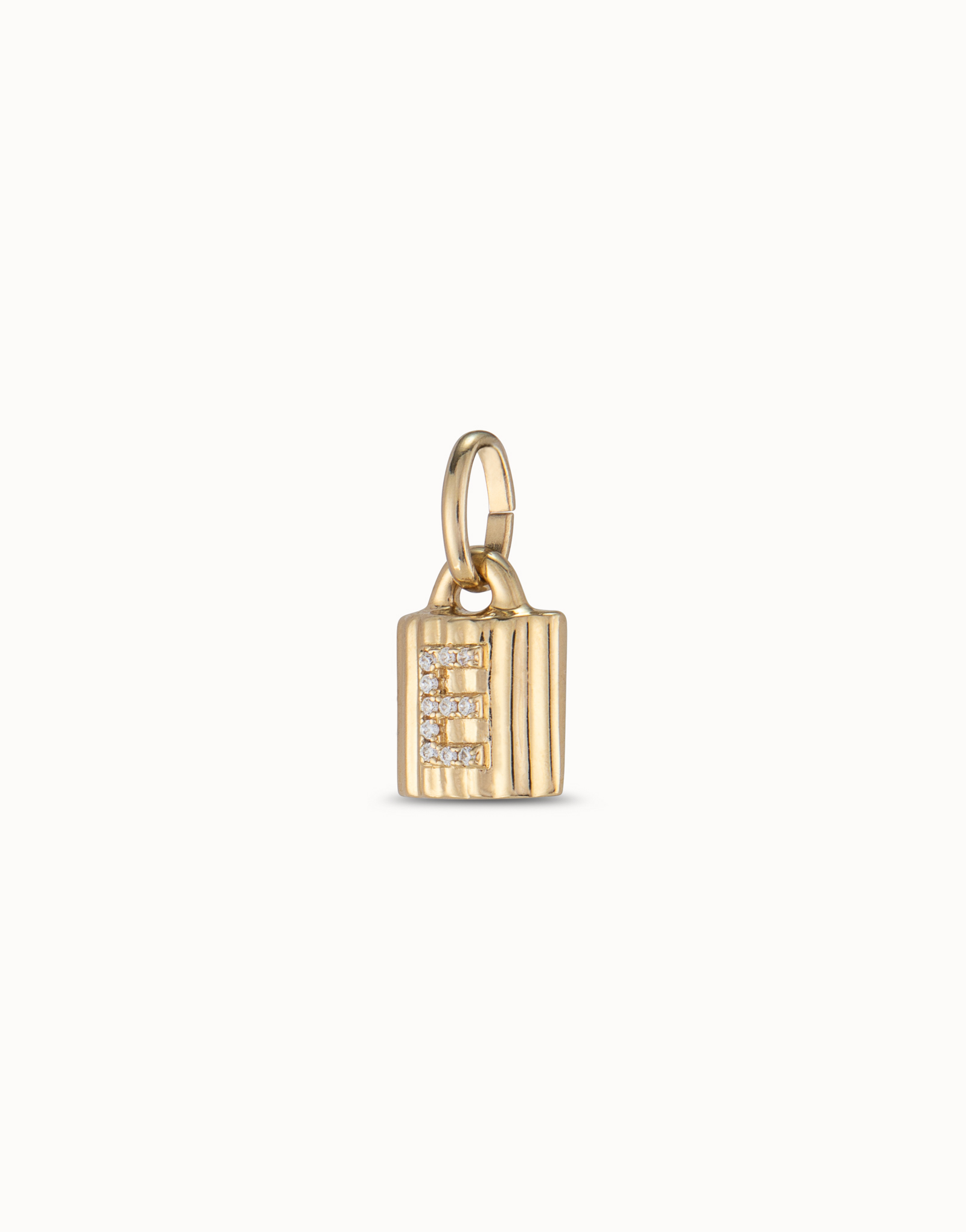 18K gold-plated padlock charm with topaz letter E, Golden, large image number null