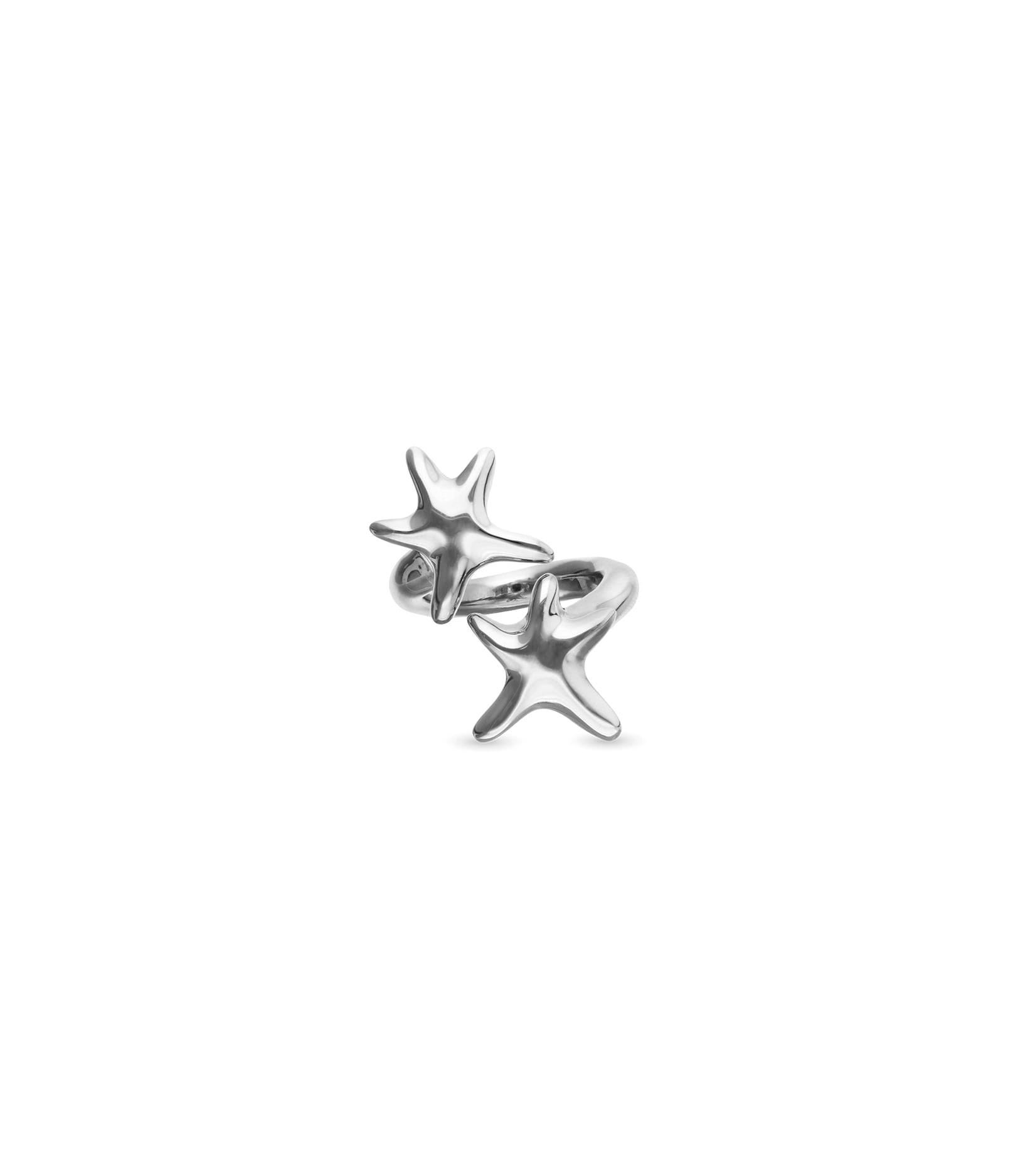 Anillo ba&ntilde;ado en plata con estrellas de mar entrelazadas