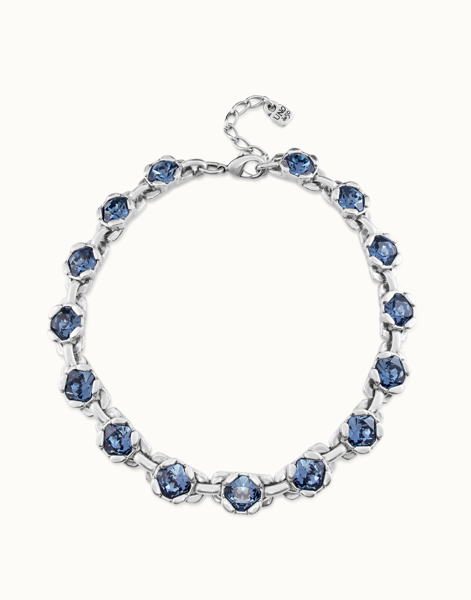 Sterling silver-plated necklace with 16 blue crystals, Silver, large image number null