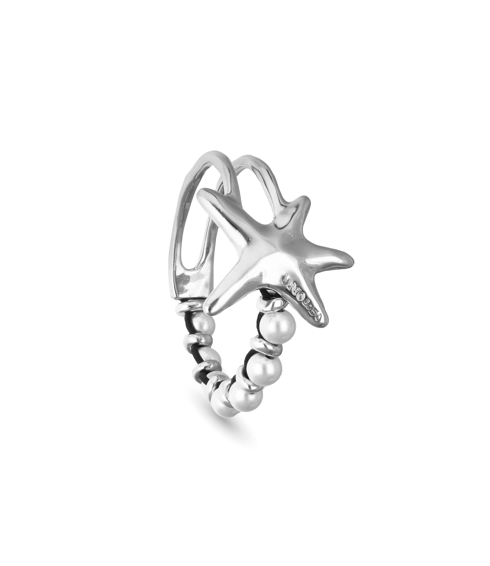 Pulsera semirr&iacute;gida ba&ntilde;ada en plata con perlas y estrella de mar