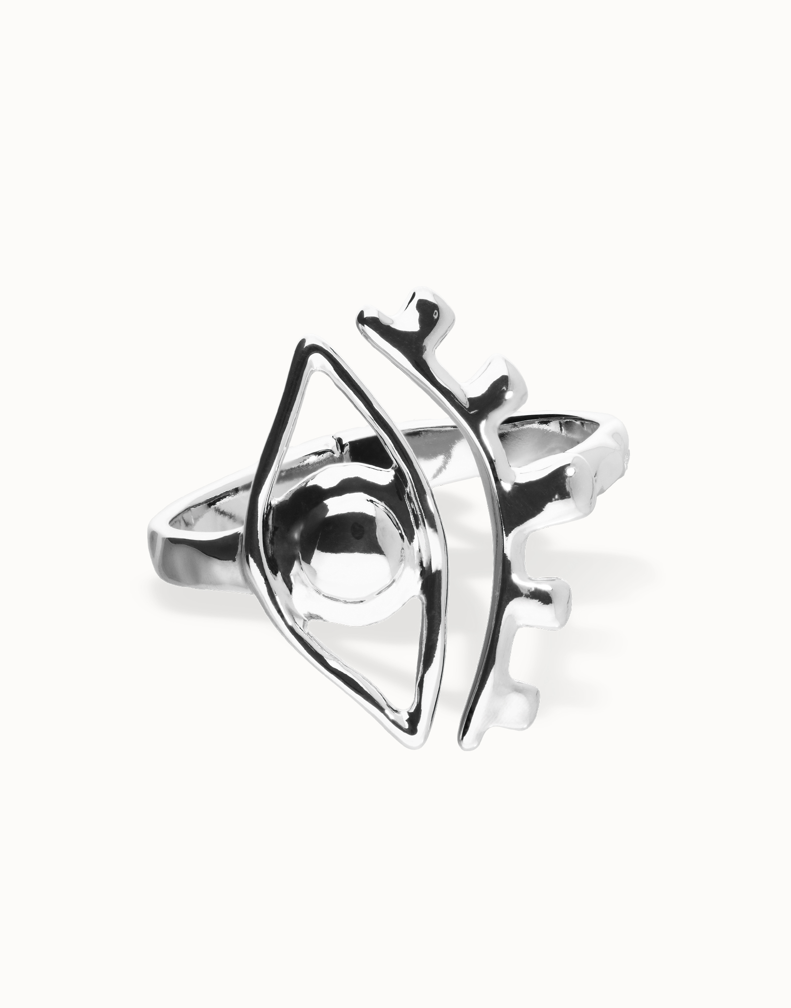 Pulsera rígida bañada en plata con detalle de ojo, Plateado, large thumbnail