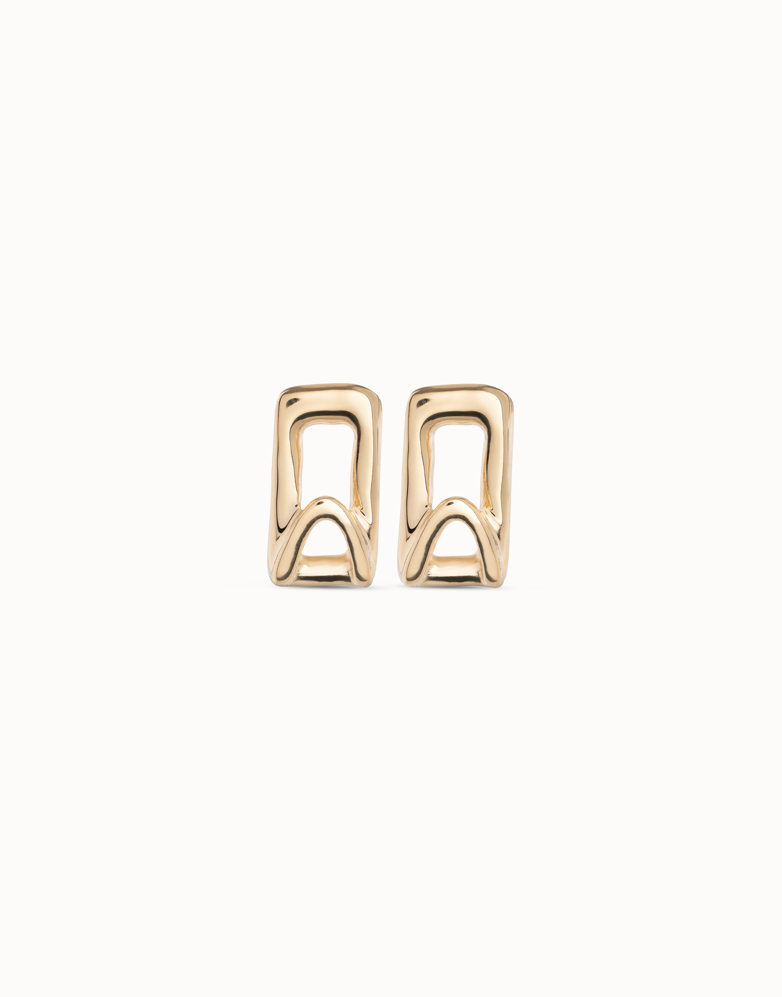 18K gold-plated small elongated link shaped earrings, Golden, large image number null