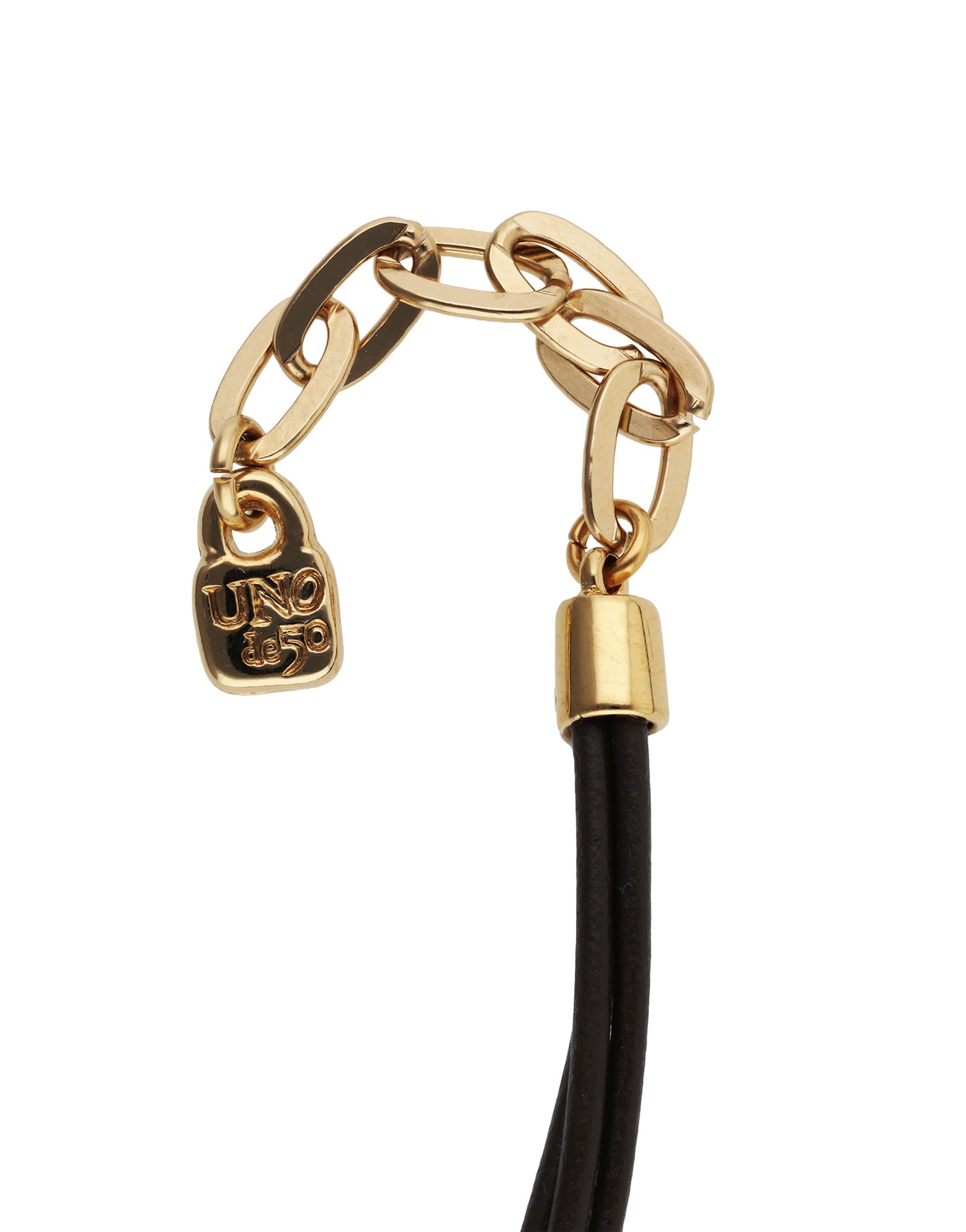 Collier long en cuir avec spirale dor&eacute;e