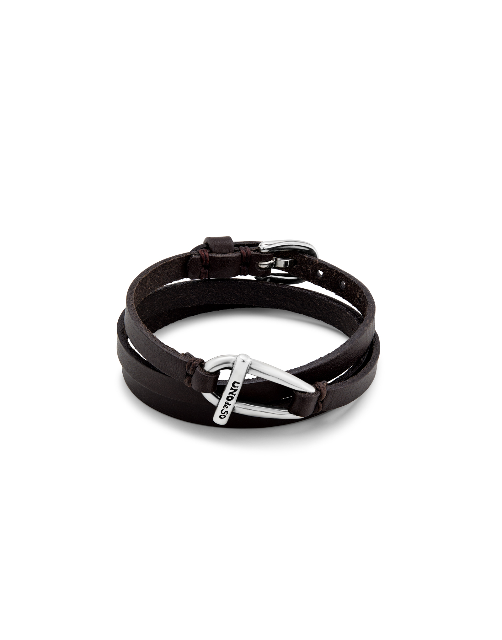 Silver-plated leather bracelet with small central link, Silver, large image number null