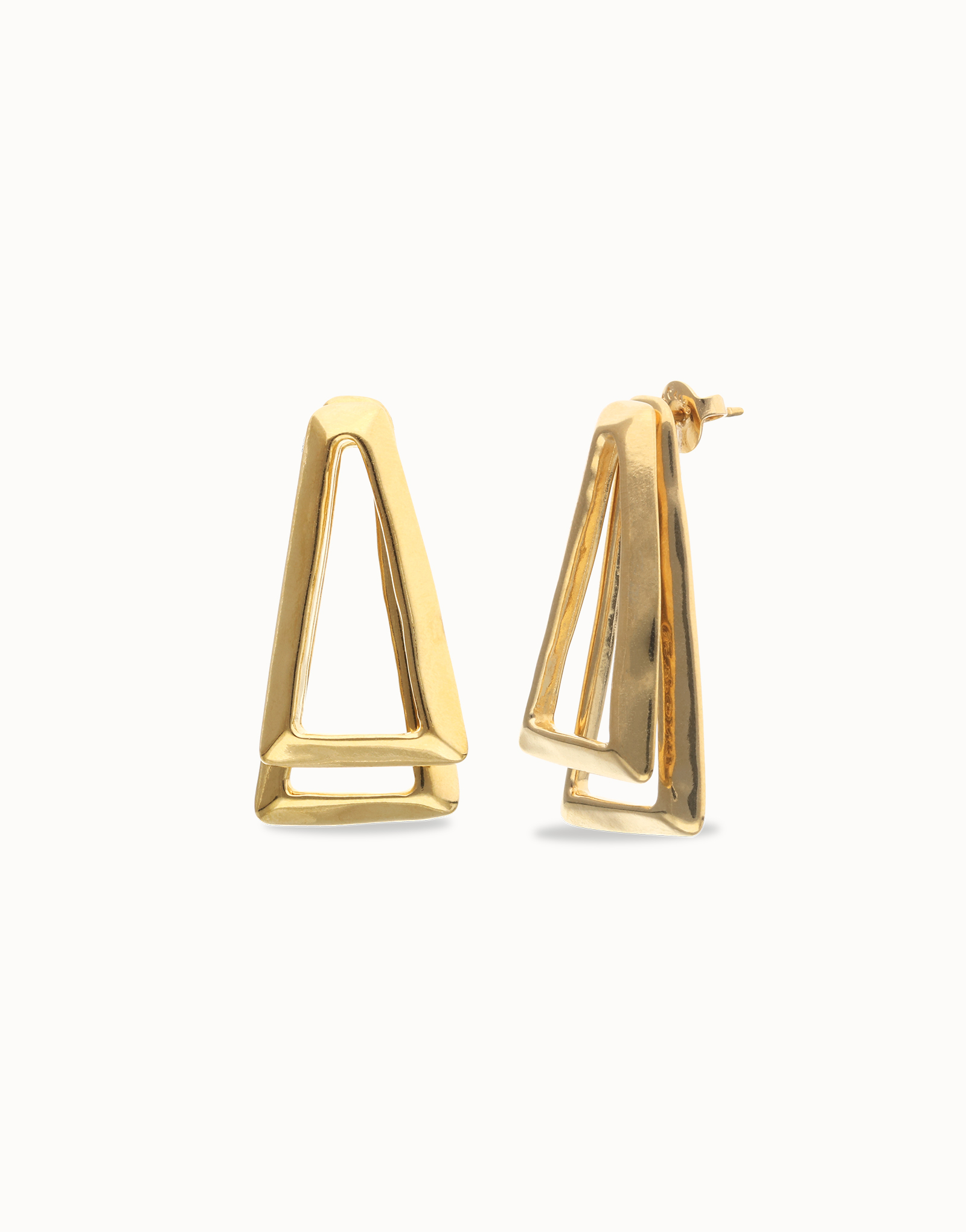 Pendientes triangulares dobles ba&ntilde;ados en oro 18k