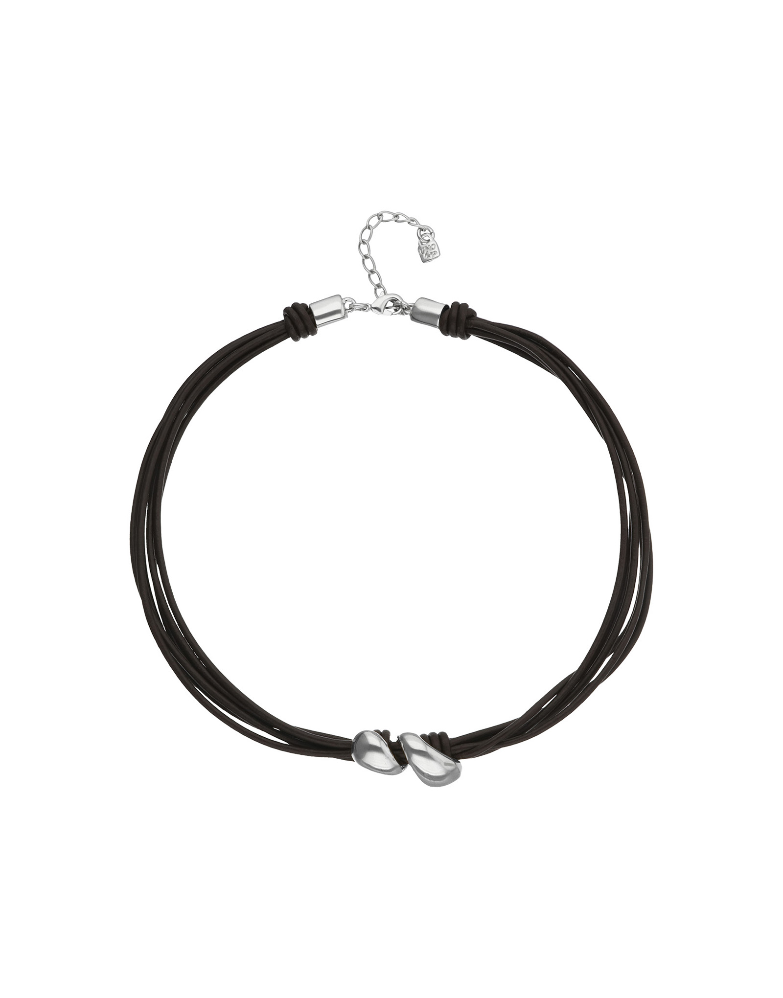 Short leather necklace with two drops
