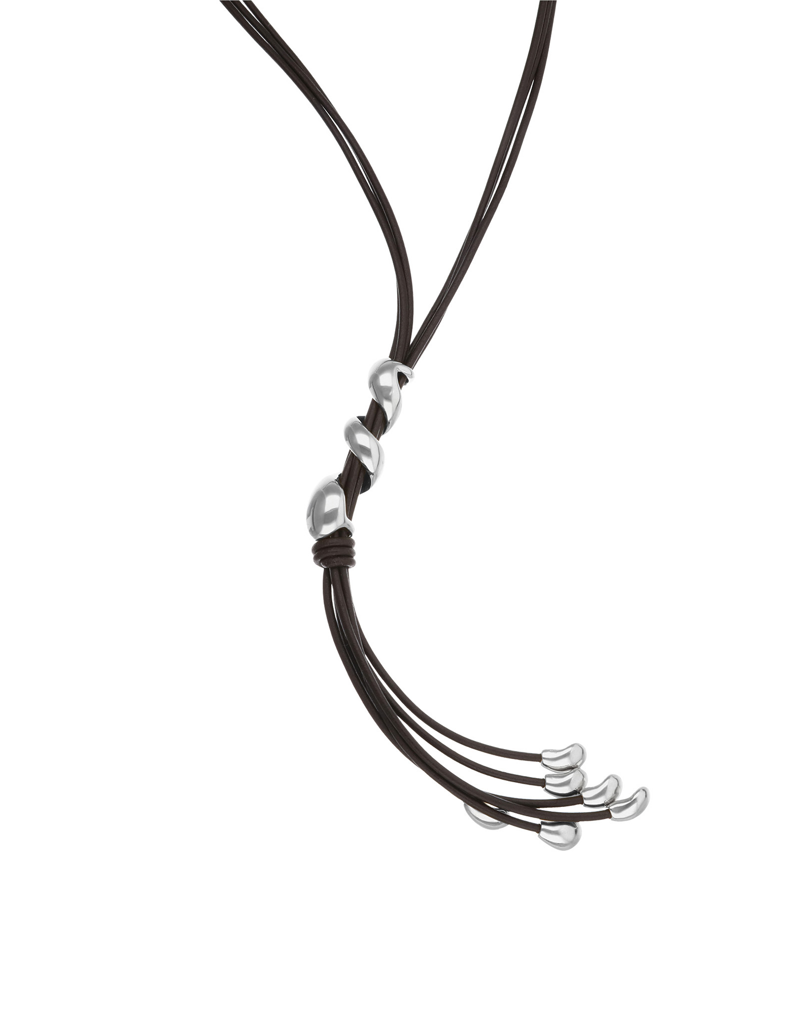 Collier long en cuir avec spirale argent&eacute;e