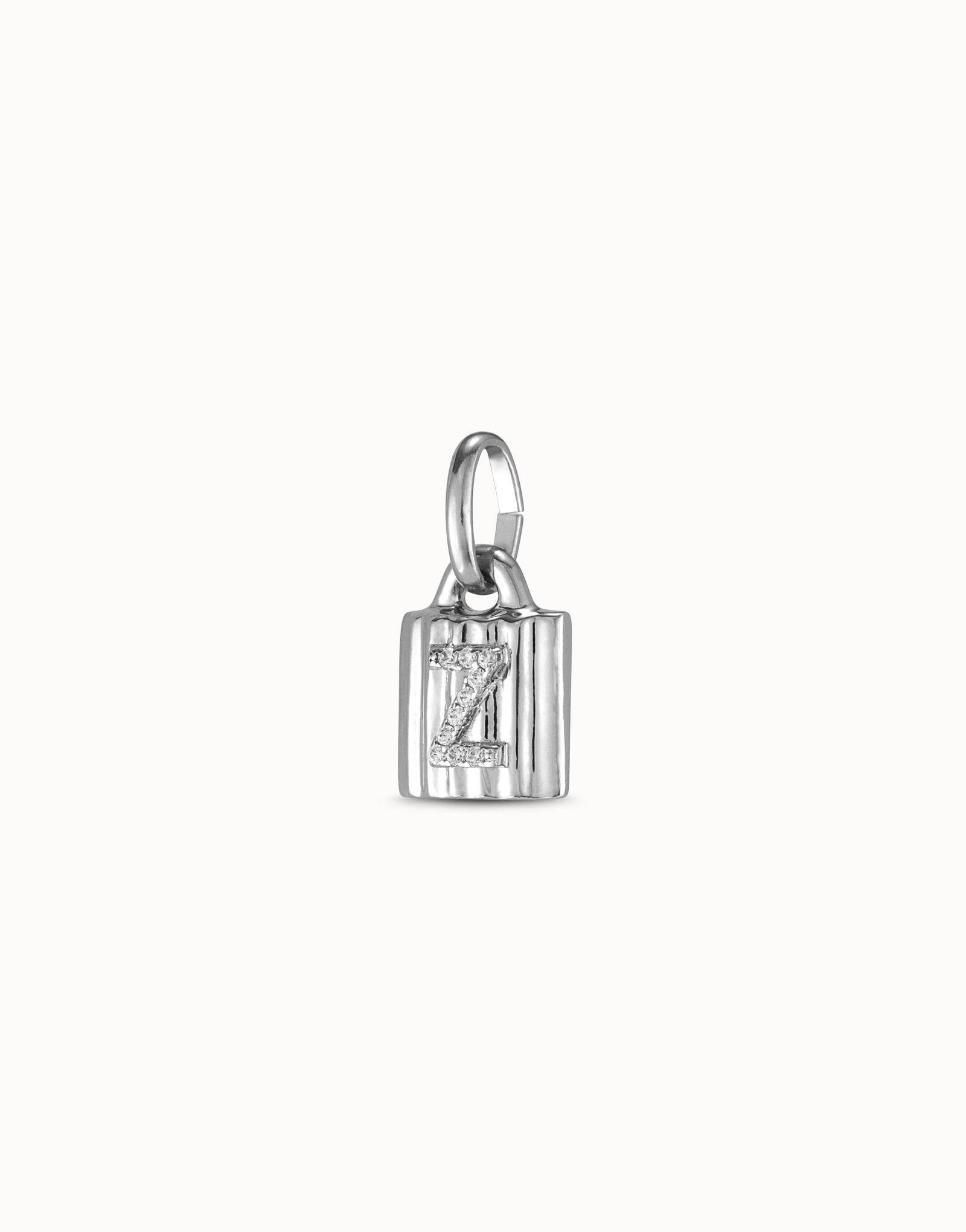 Sterling silver-plated padlock charm with topaz letter Z, Silver, large image number null