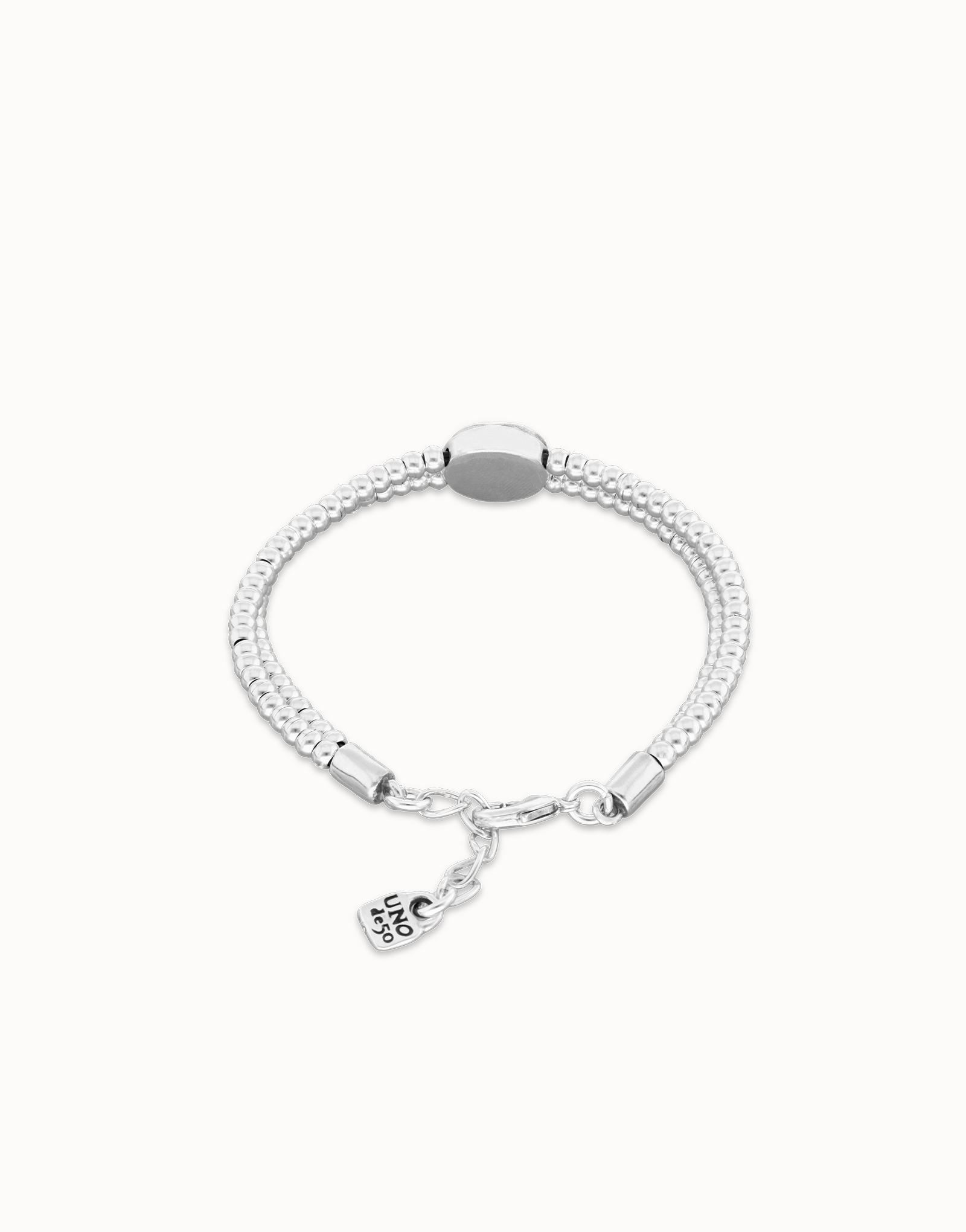 Pulsera de bolas doble bañada en plata de ley con detalle de ojo y cristal azul, Plateado, large thumbnail