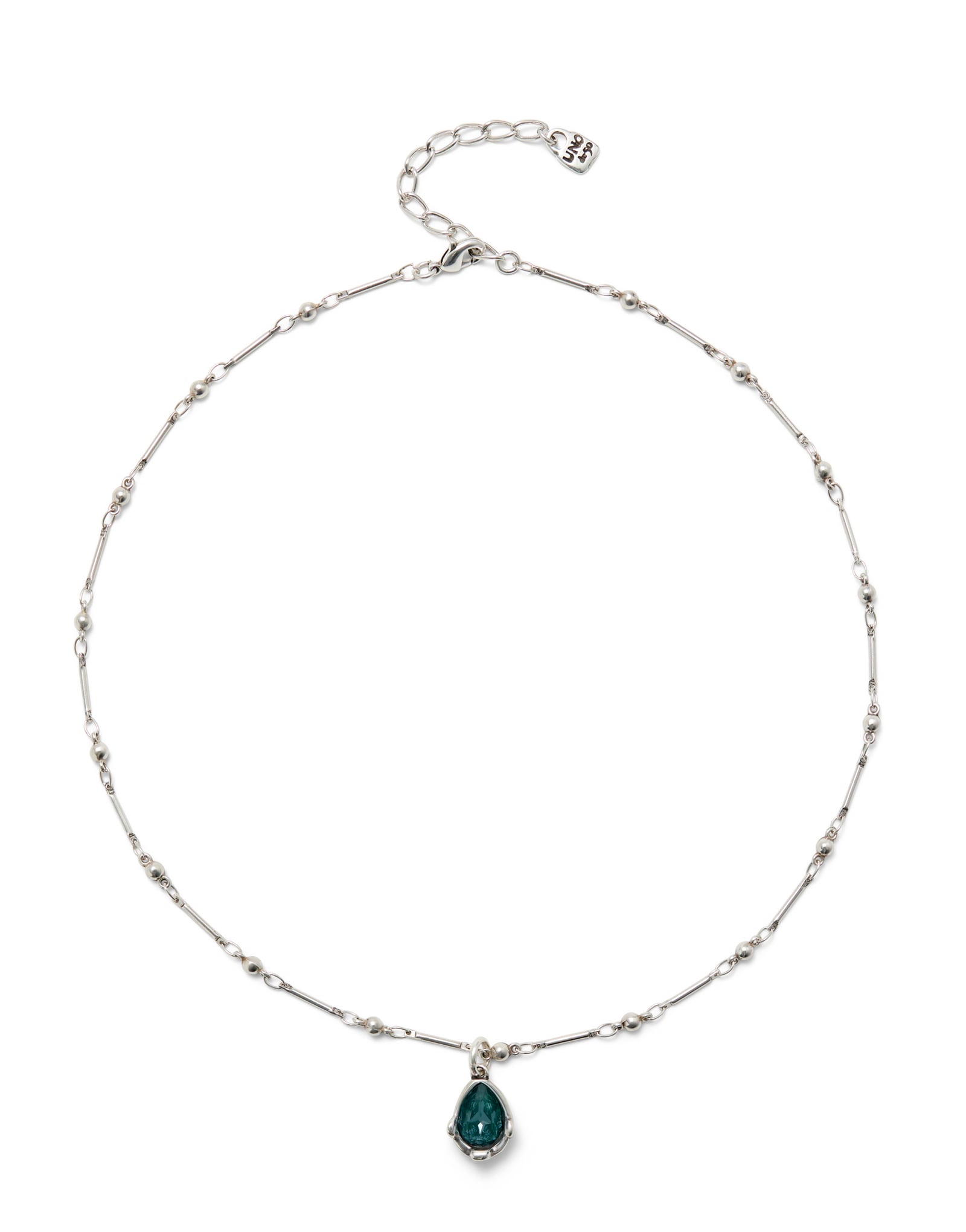 Necklace with a green drop-shaped faceted crystal