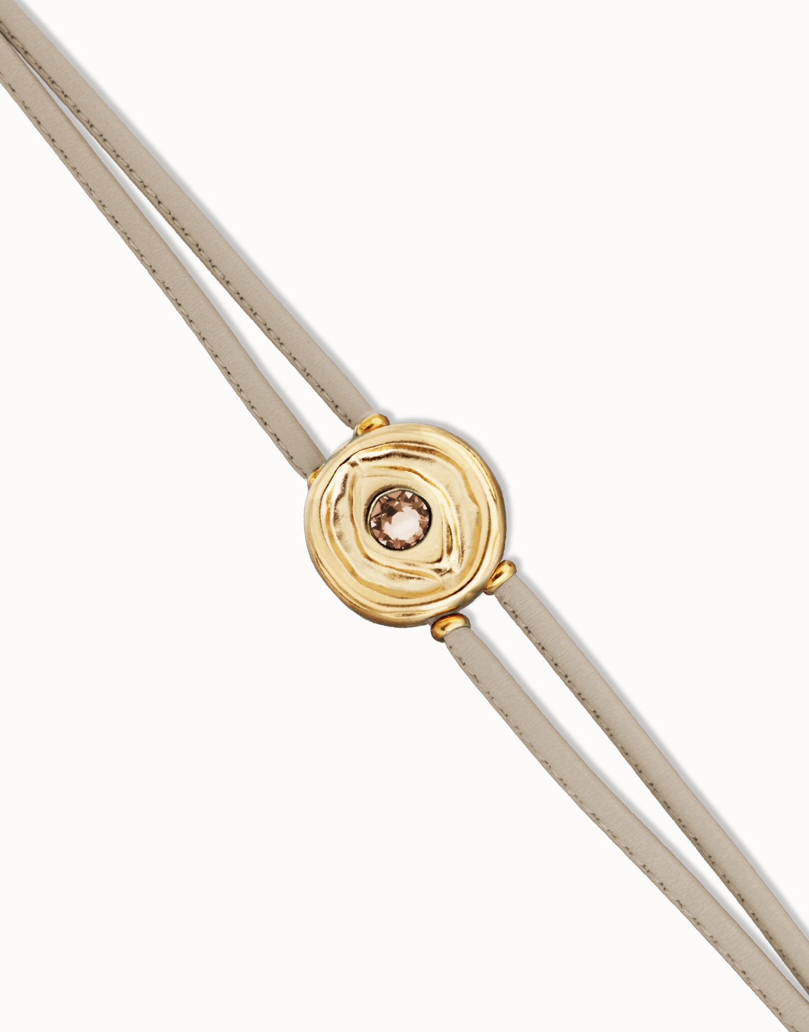 Pulsera doblede cuero marfil con ojo bañado en oro 18k, Dorado, large thumbnail