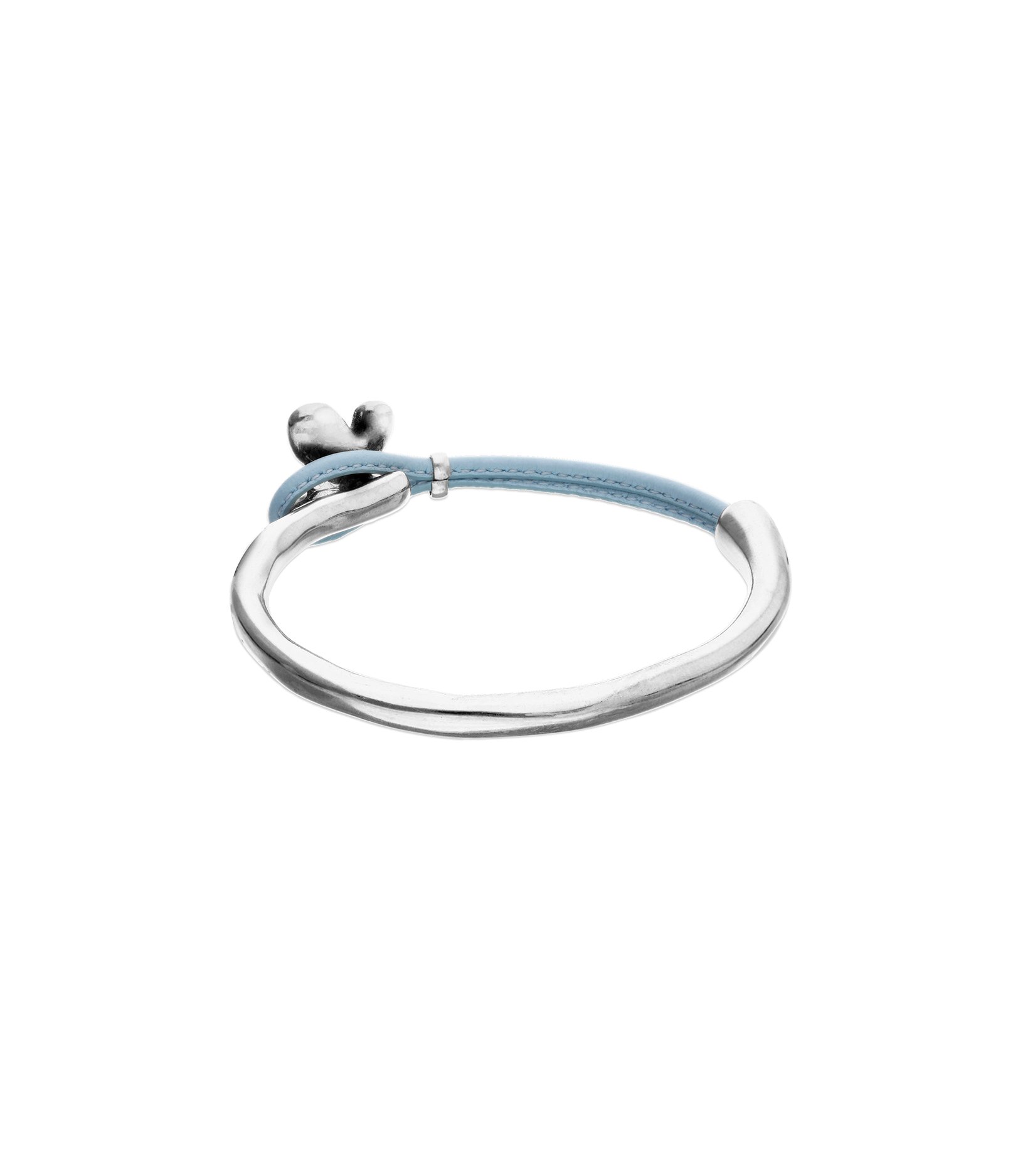 Pulsera combinada en cuero azul y plata de ley con adorno de mariposa