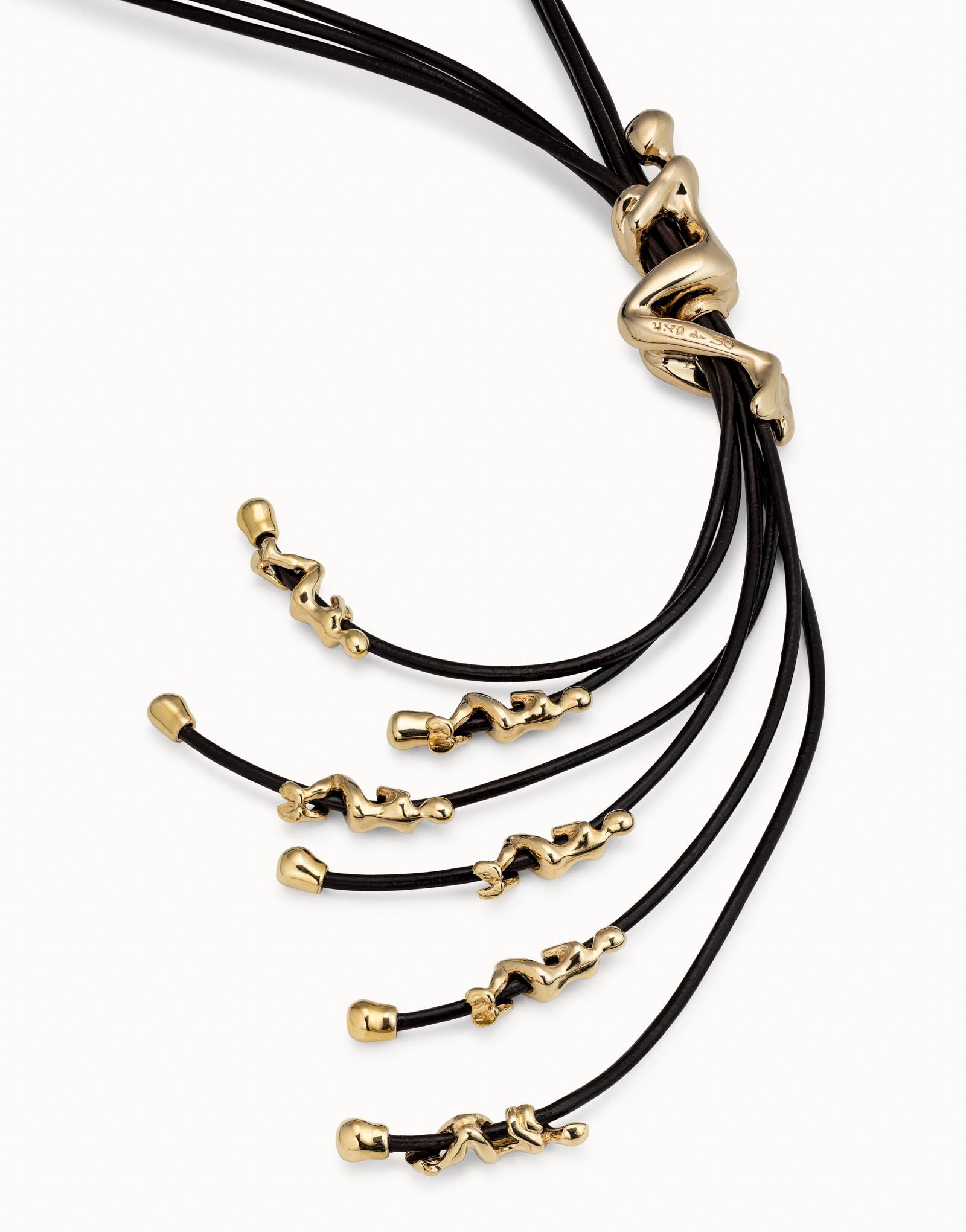 18K gold-plated leather cord long necklace, Golden, large image number null