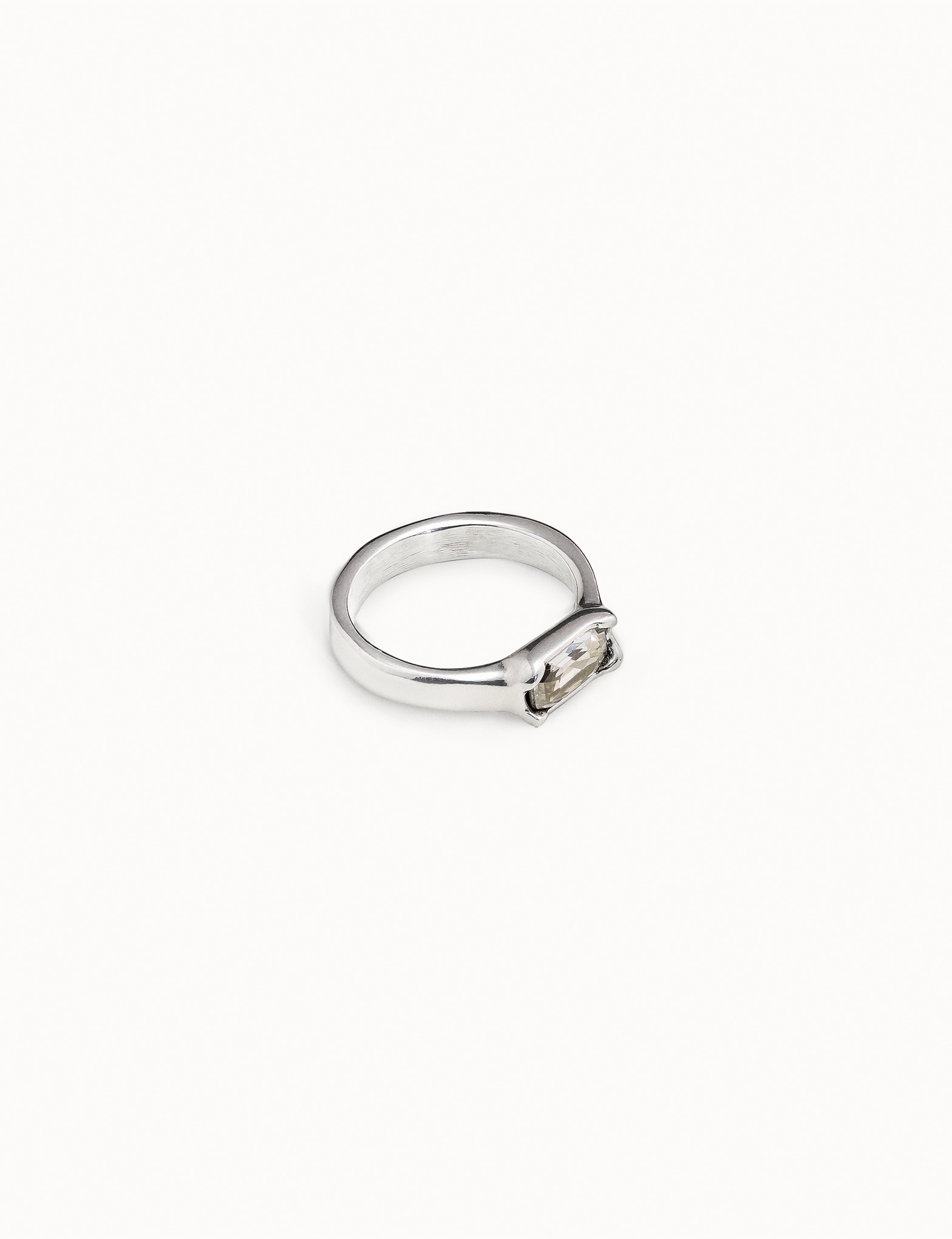 Sterling silver-plated ring with white crystal, Silver, large image number null