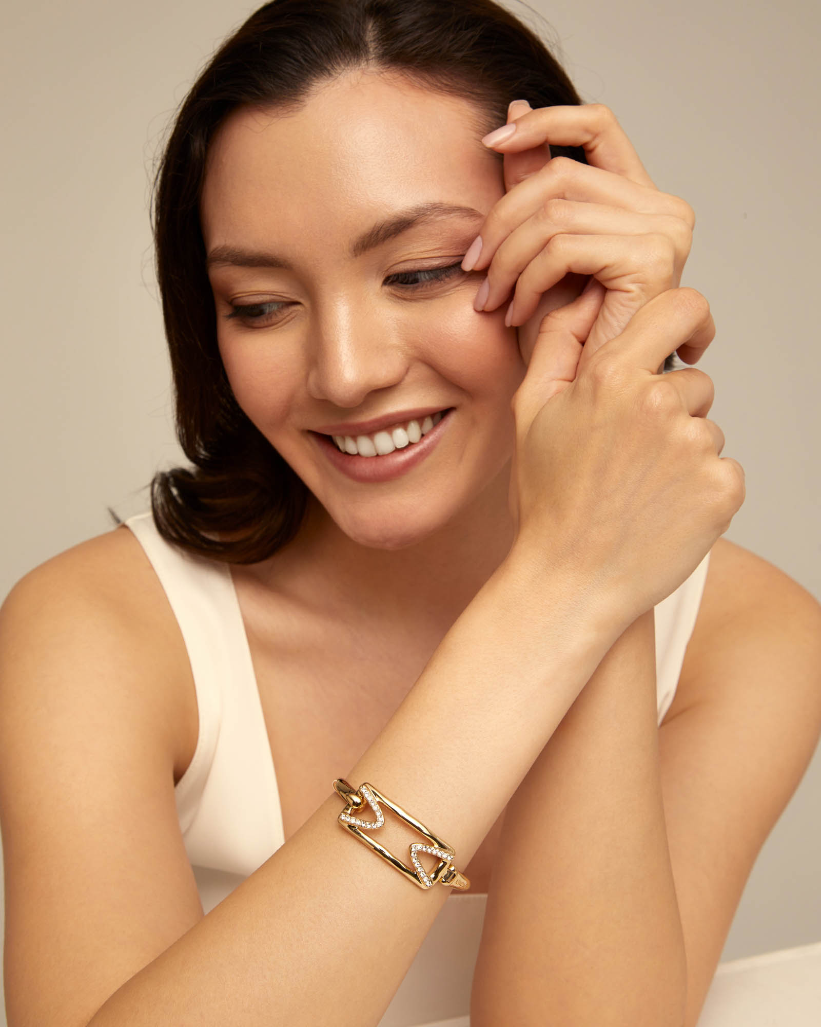 18K goldplated bracelet with rectangular central link and topaz