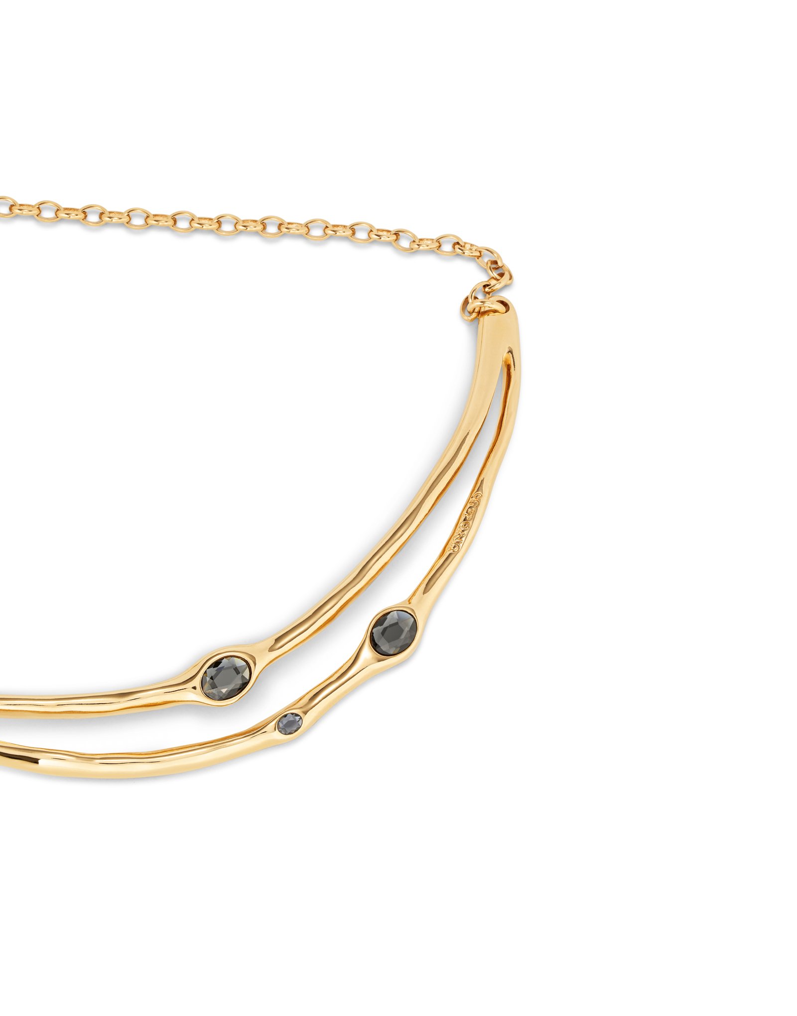 18K gold-plated rigid necklace with black crystals, Golden, large image number null